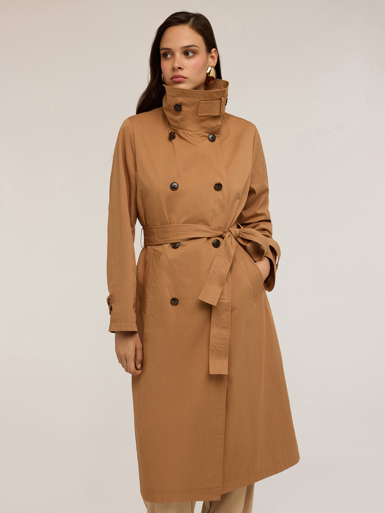 High-neck trench coat in technical fabric image number 3