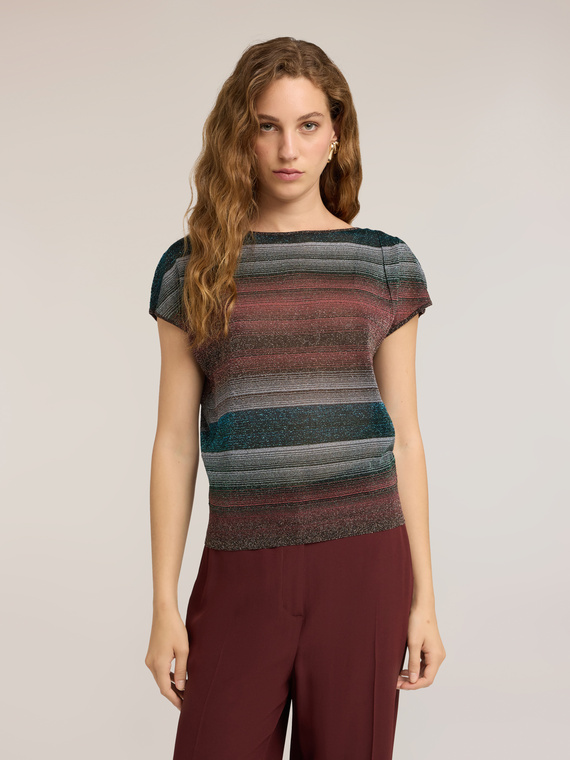 Fine striped sweater in lurex blend yarn