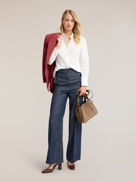 Jean palazzo en denim taille haute avec pli