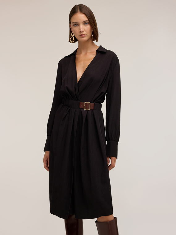 Vestito chemisier in twill drappeggiato