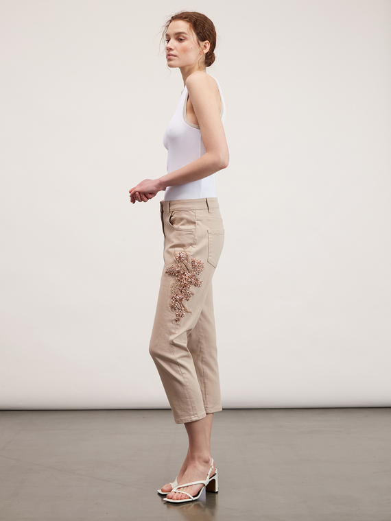 Cotton trousers with side embroidery