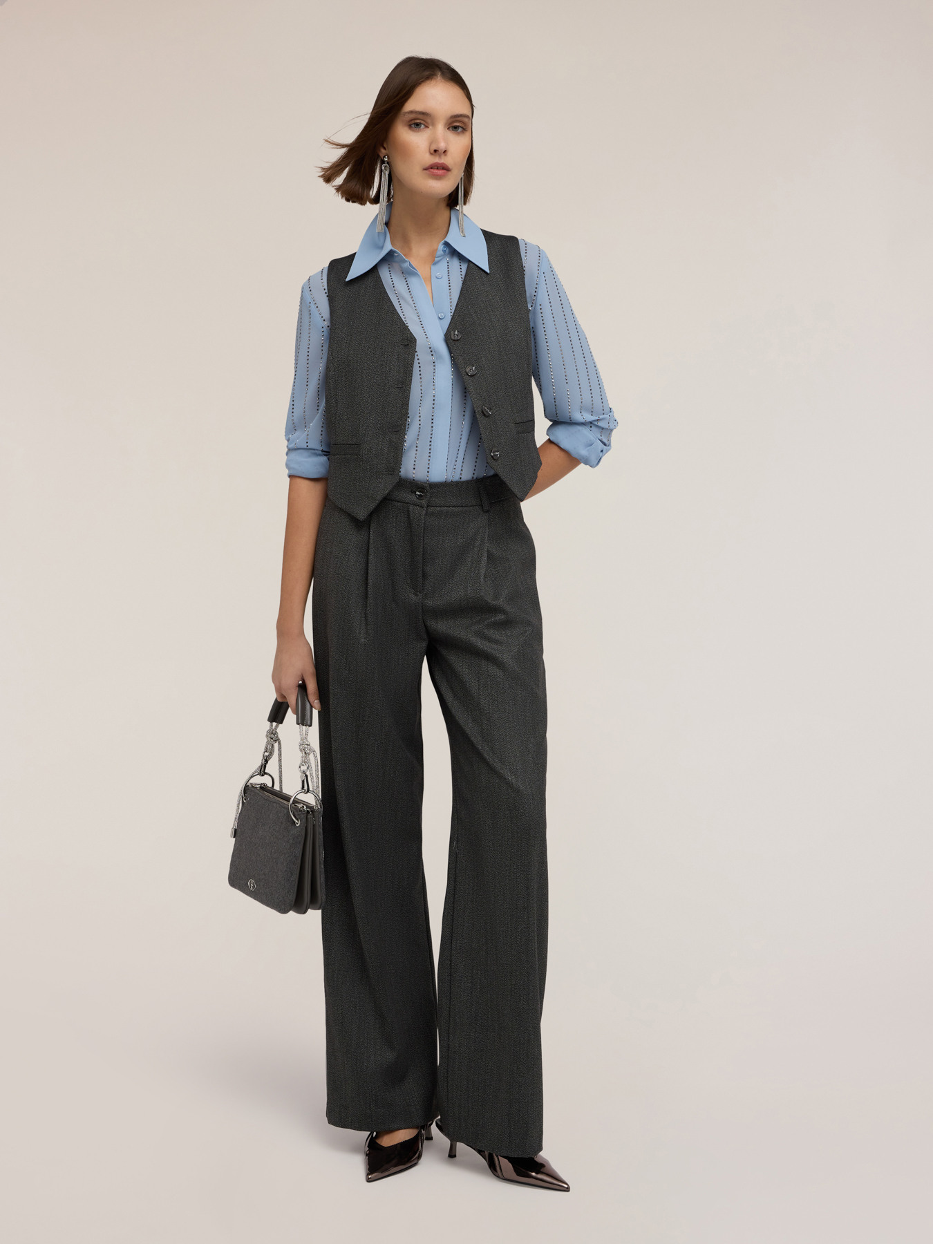 Pantaloni palazzo in tinto filo image number 2