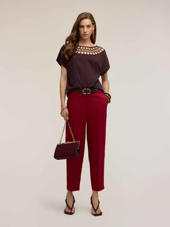Jersey t-shirt with lace effect detailing