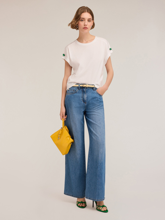 T-Shirt im Kimono-Schnitt mit Schmucksteinen an den &Auml;rmeln