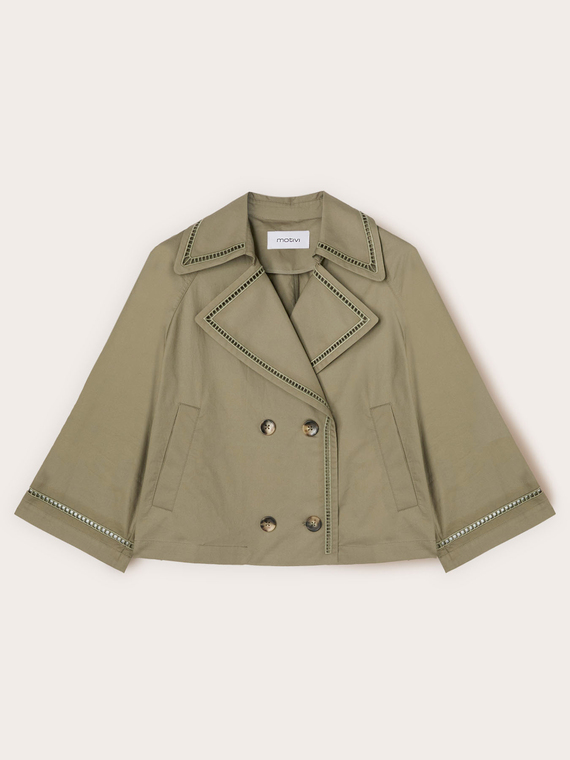 Short trench coat with ajour&eacute; detail