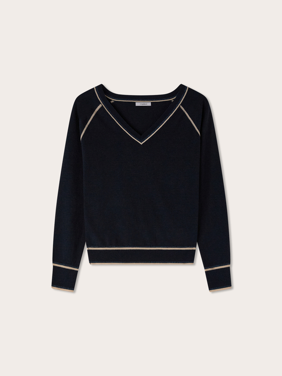 Maglia scollo a v in misto lana seta