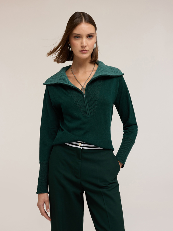 Mixed silk collar sweater