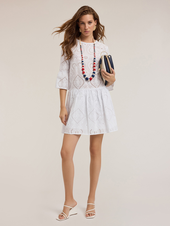 Motivi Mini dress con balze in sangallo Donna, Bianco, Taglia XS