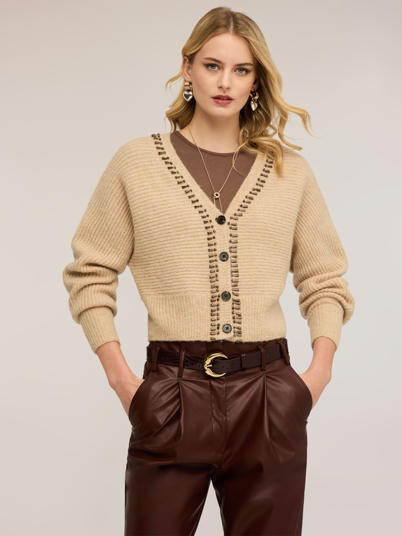 Strickjacke aus Mohair-Mischung mit Steinen