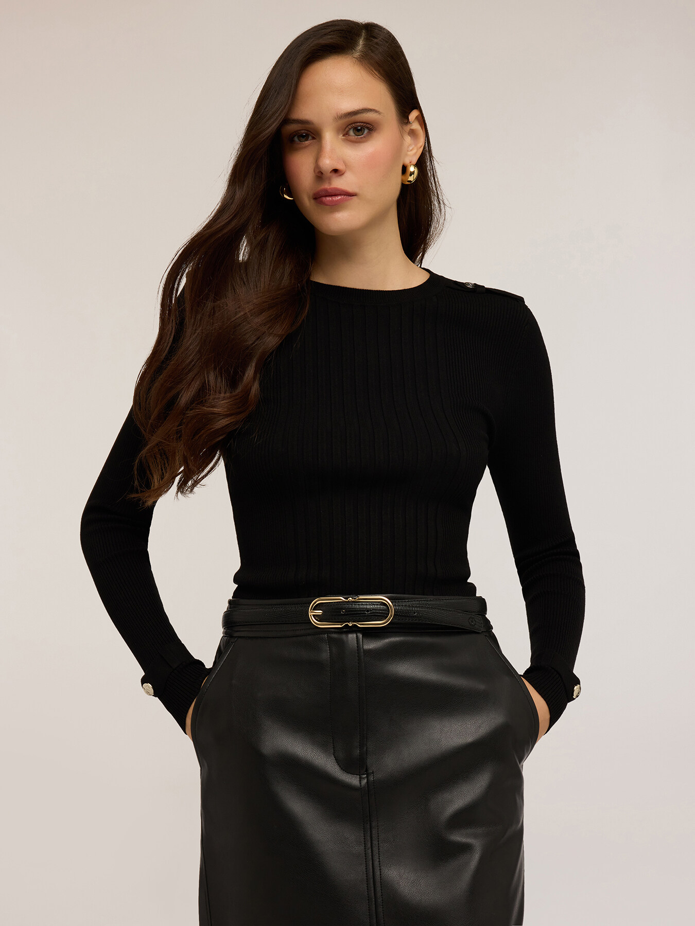 Gerippter Pullover mit Schulterklappen image number 3