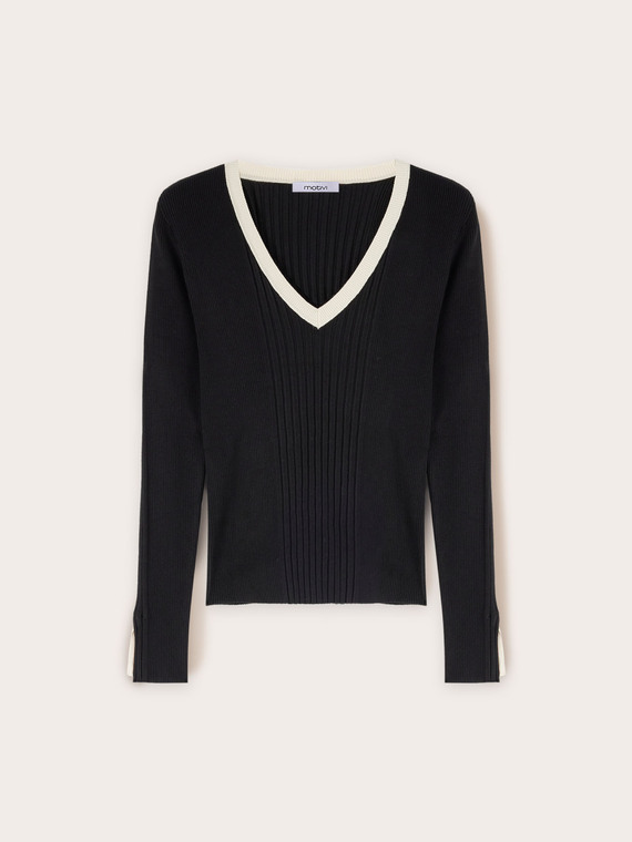 Pull bicolore côtelé