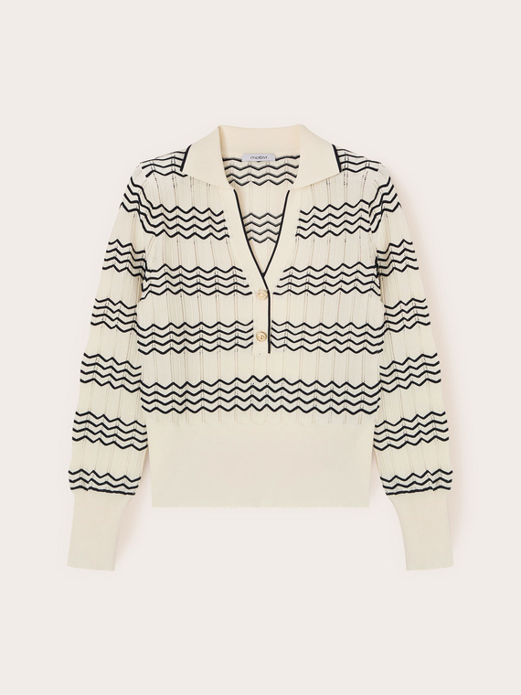 Polo en tricot fin &agrave; rayures chevron