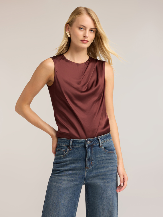 Satin top with asymmetric draping