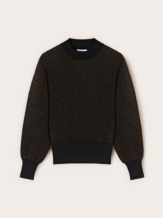 Ribbed turtleneck sweater in laminated yarn