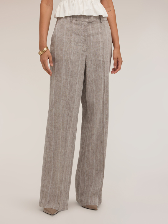 Wide-leg trousers in linen blend with pressed crease