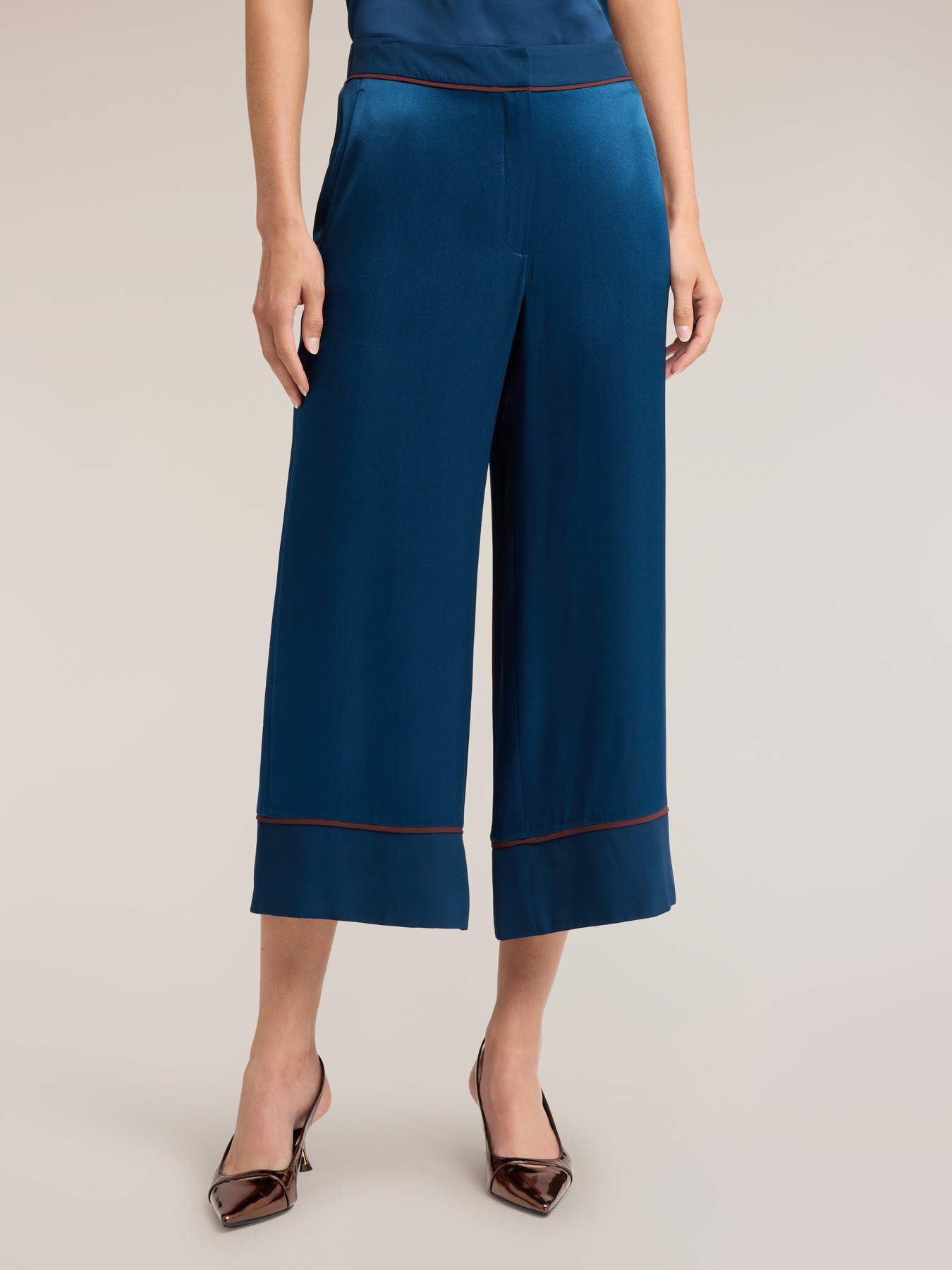 Cropped satin trousers with contrasting trim image number 2