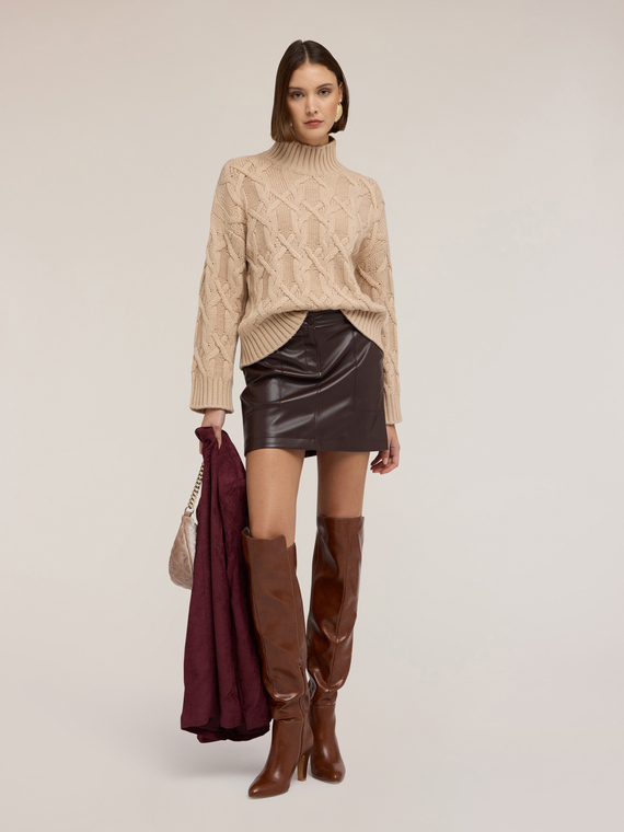 Cable-knit turtleneck sweater in wool blend