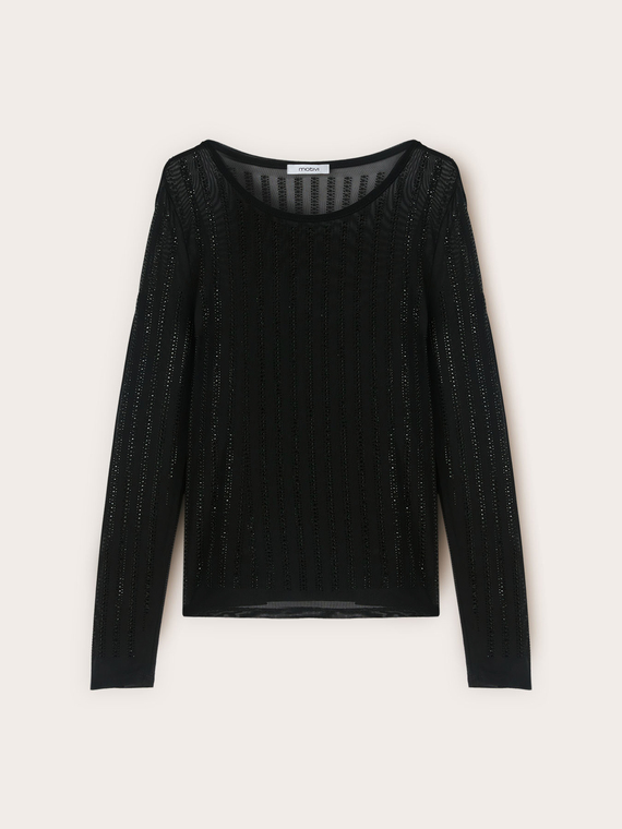 T-shirt in tulle con strass