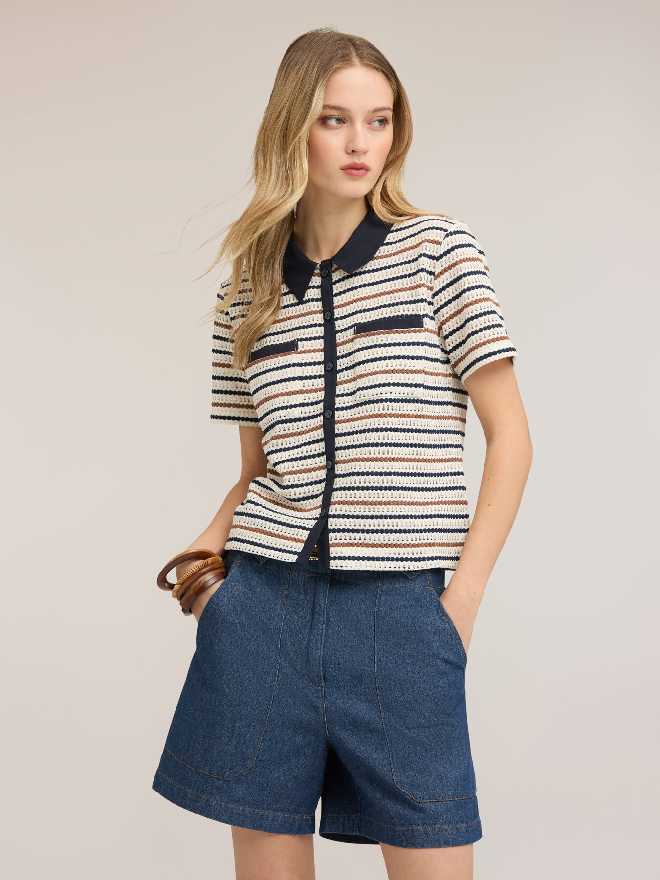 Striped t-shirt with contrast collar image number 0