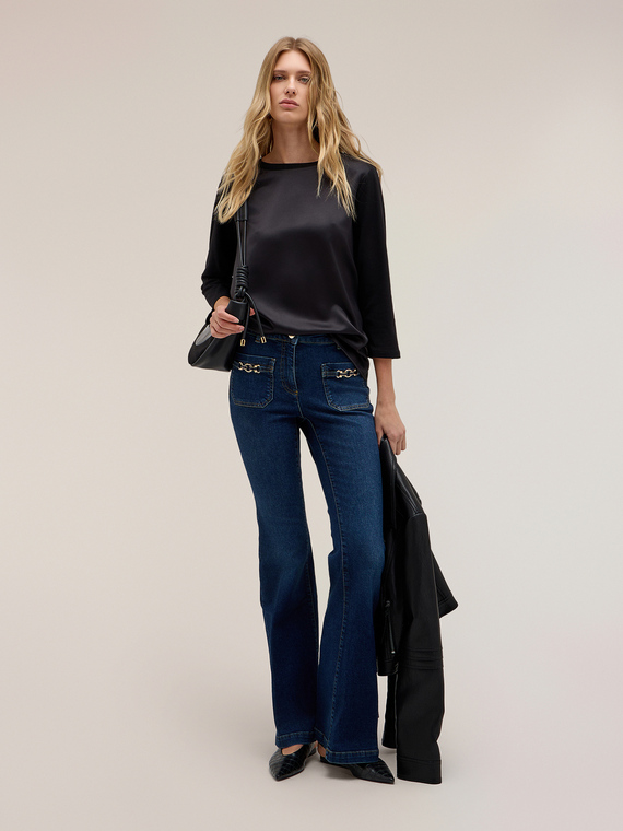 High-waisted flare jeans with jewel embellishment