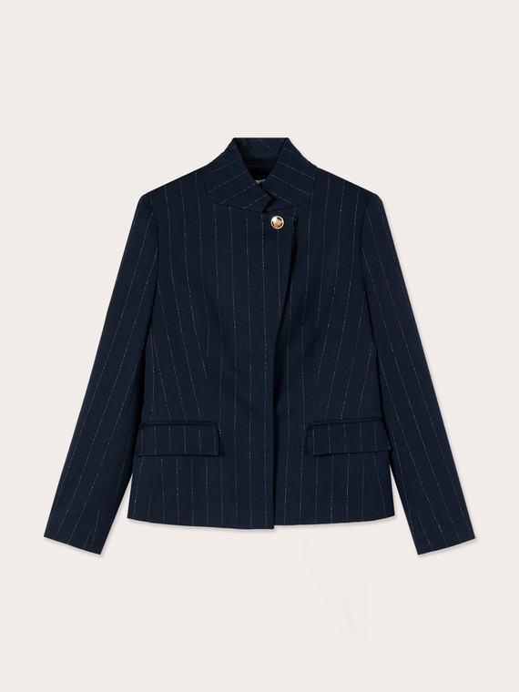 Pinstriped lurex jacket with asymmetric buttoning