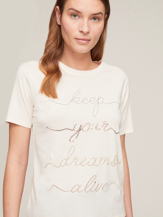 Motivi T-shirt boxy con scritte ricamate Donna