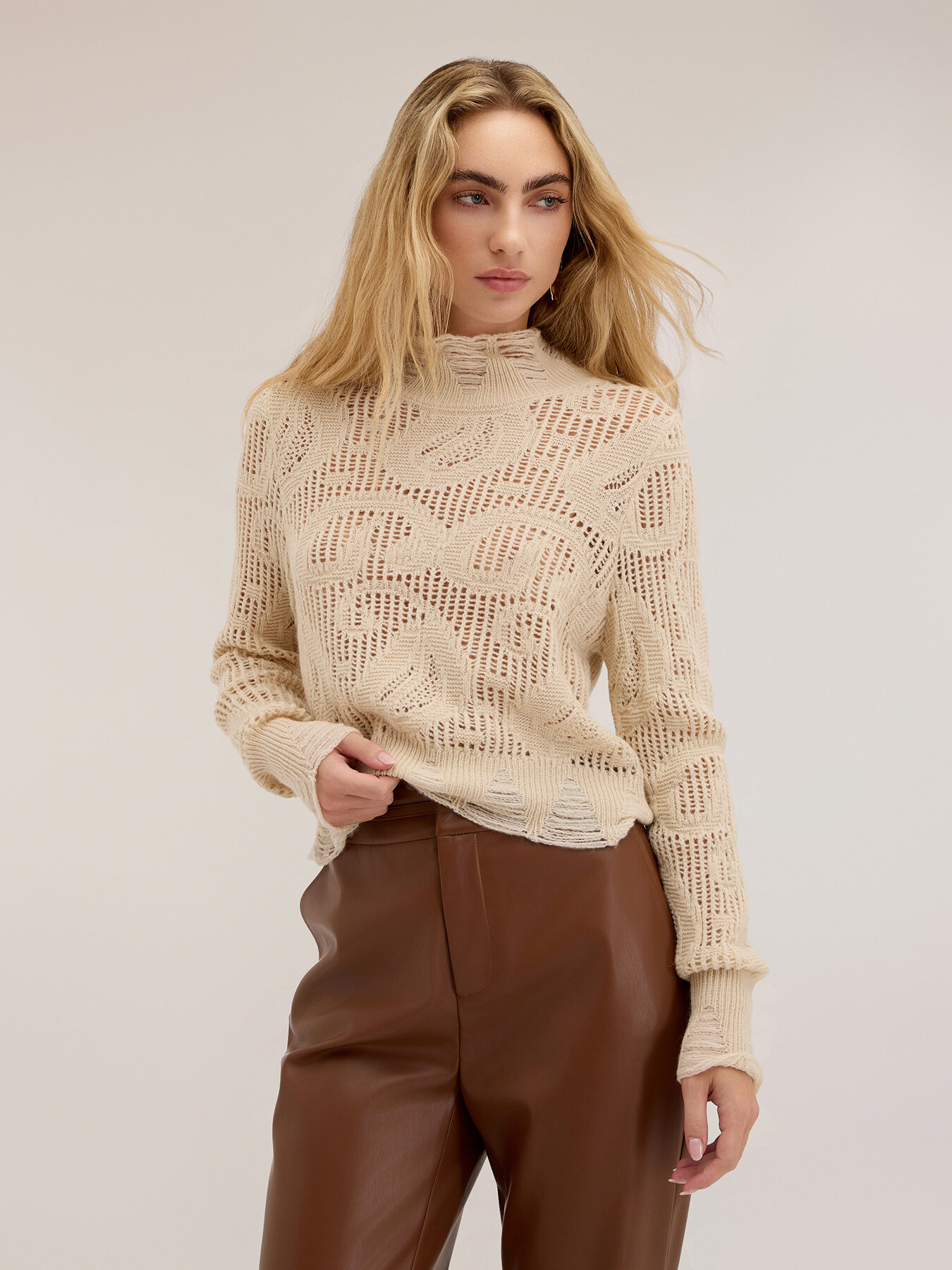 Lace-effect knit turtleneck image number 0