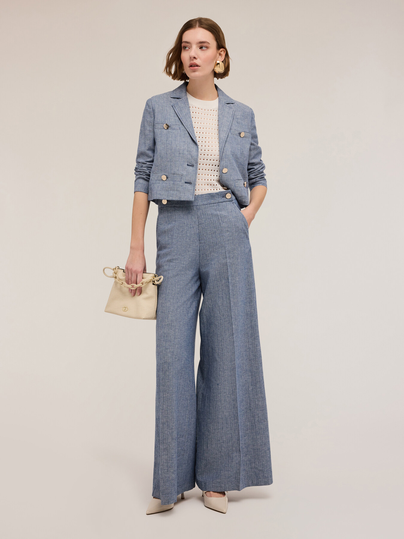 Denim effect wide trousers image number 0