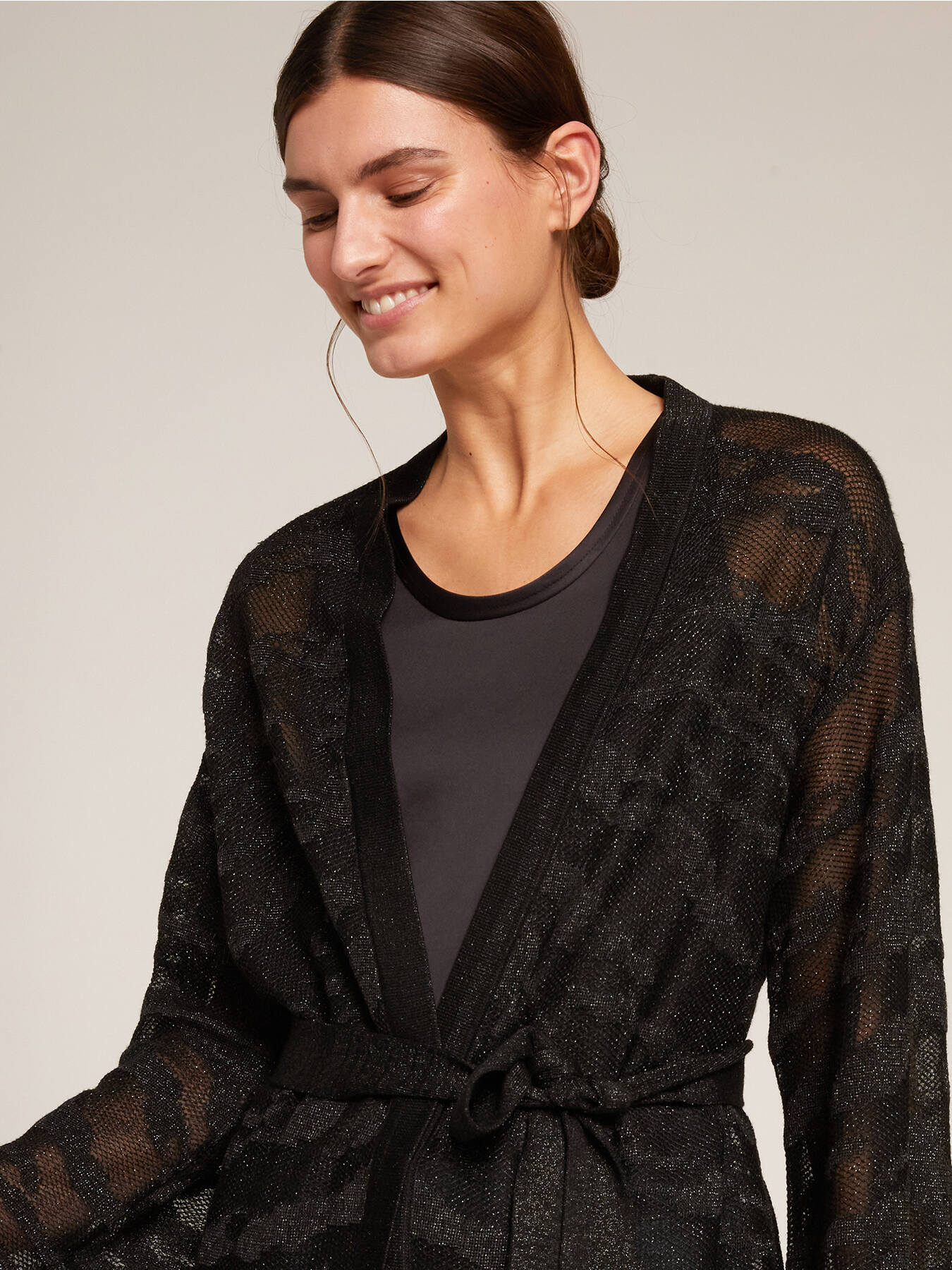 Zebra pattern openwork cardigan image number 2