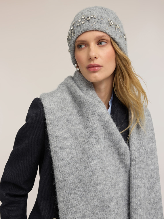 Wool-blend hat with rhinestones