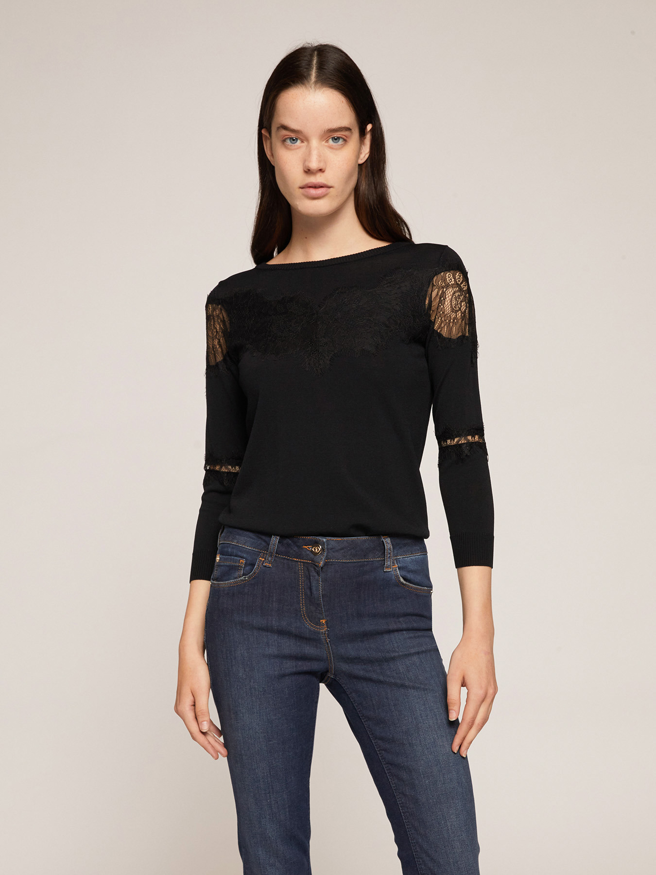 Sweater with lace inserts image number 0