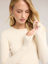 Flat rib knit sweater with flared cuff image number 3