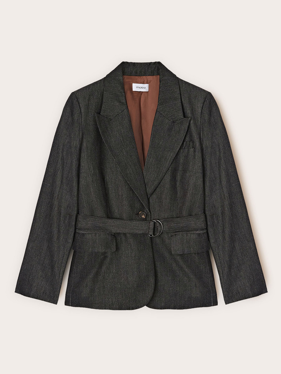 Blazer avec ceinture en m&eacute;lange de ramie