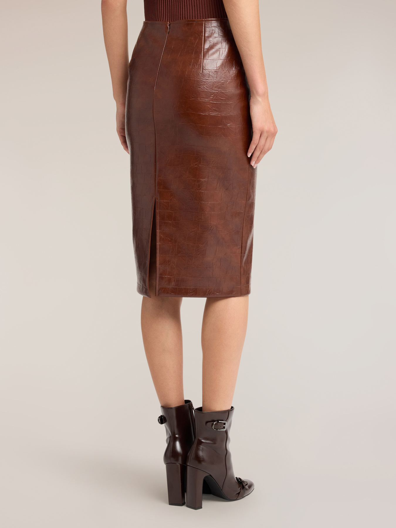 Midi bodycon skirt in coated fabric image number 1
