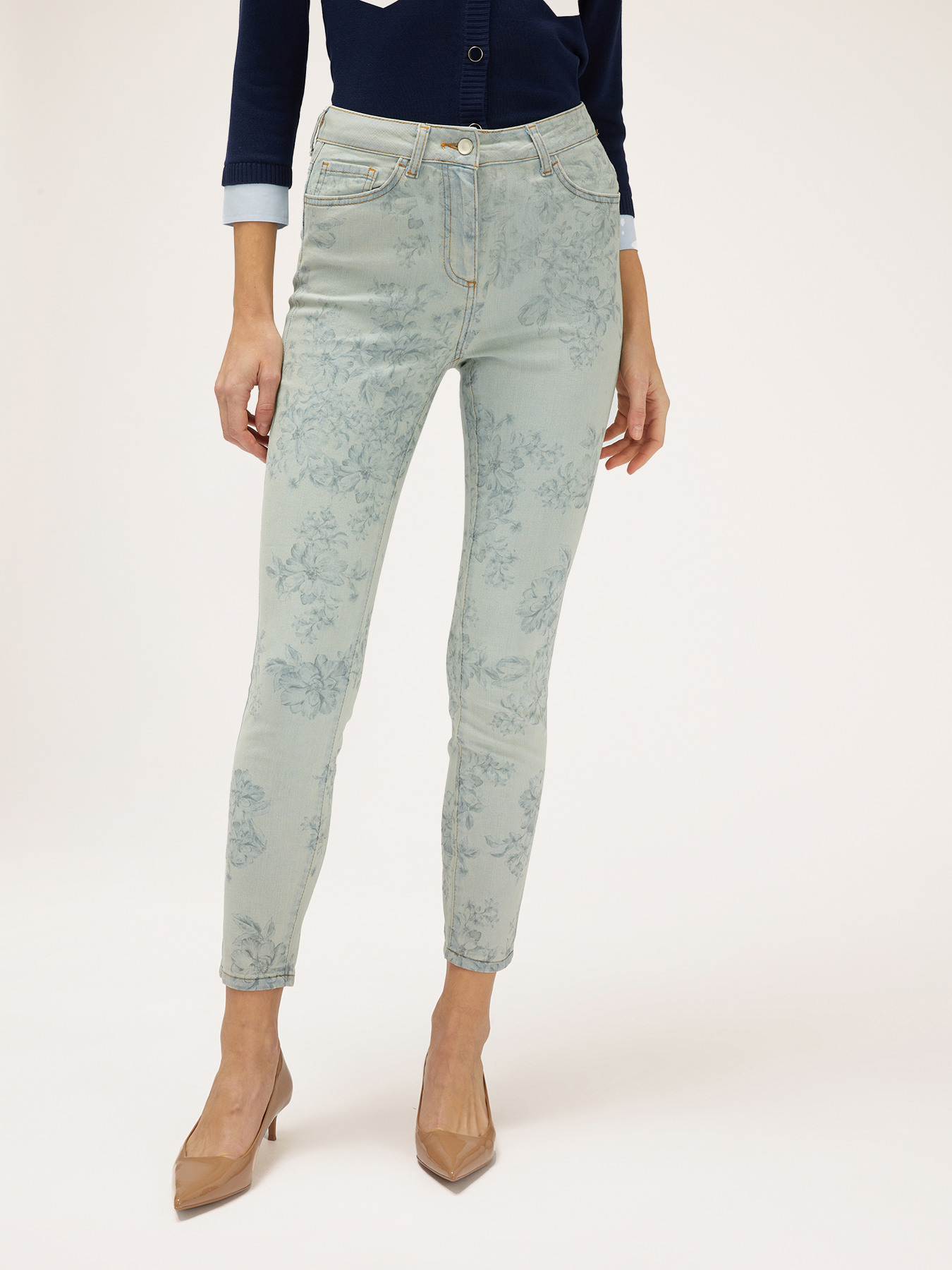 Jeans skinny in denim stampato image number 0