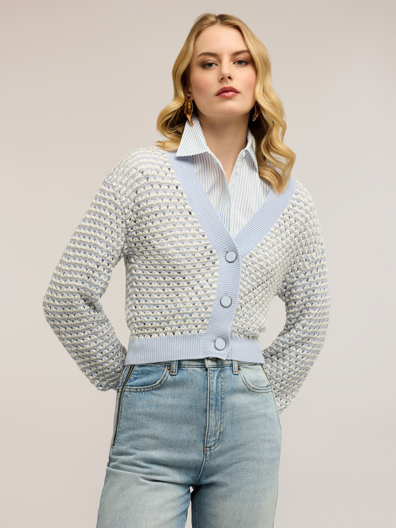 Cardigan scurt din tricotaj lurex perforat