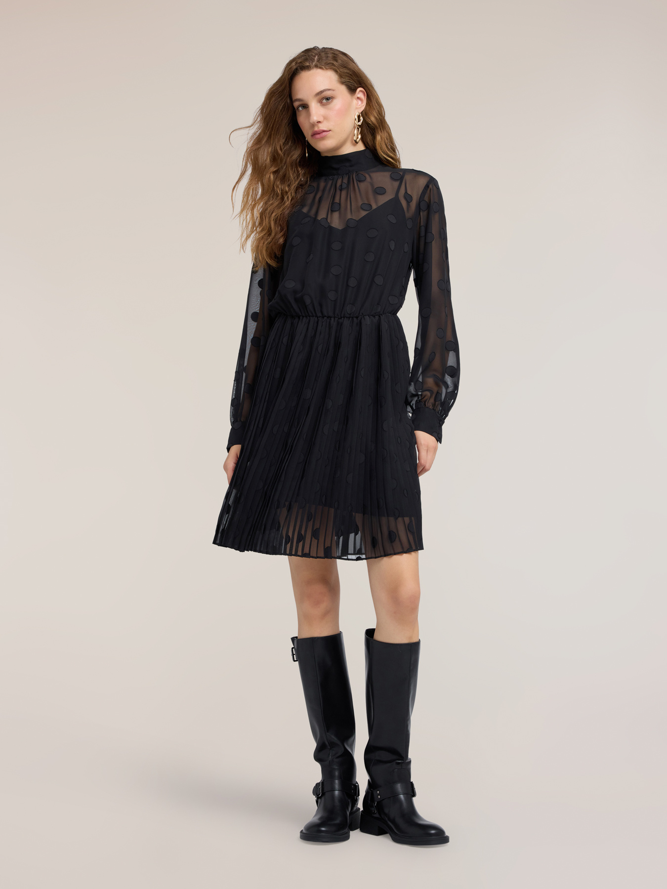 Jacquard-Flare-Kleid mit Polka-Dot-Muster image number 2