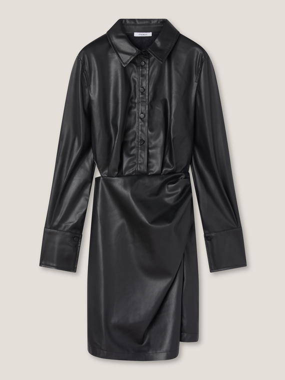 Short faux leather chemisier dress