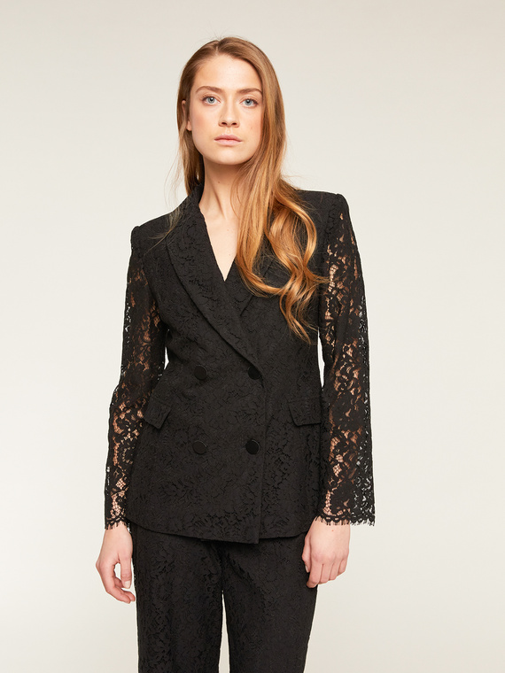 Long double-breasted lace blazer