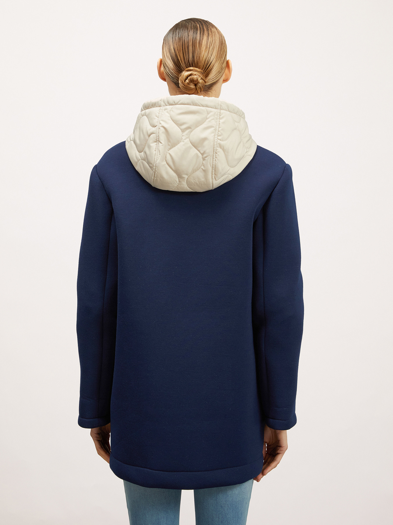 Scuba fabric coat with detachable hood image number 1