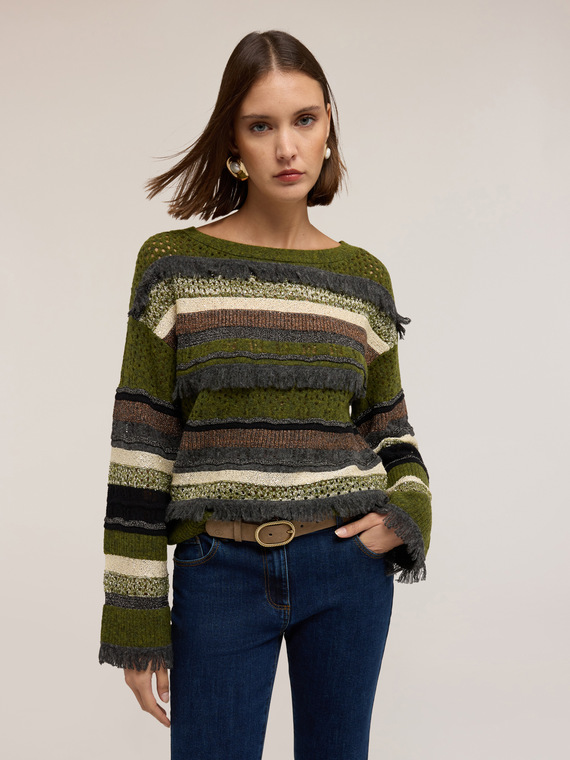 Multicolor striped perforated sweater