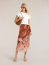 Pareo-effect satin skirt with print image number 0
