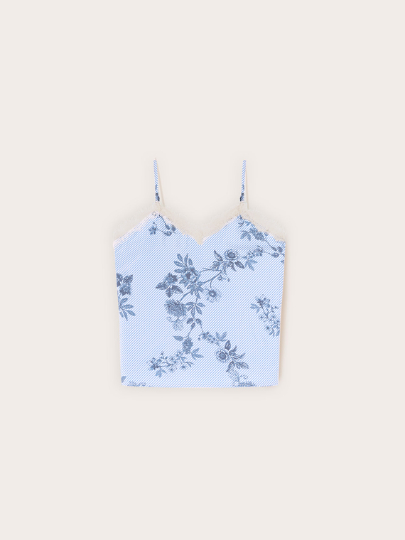 Striped top with lace and floral print