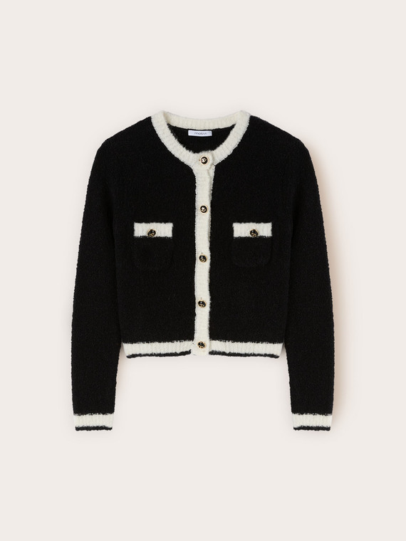 Short cardigan in boucl&eacute; knit