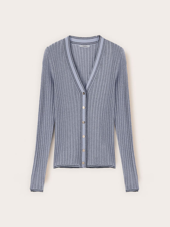 Ribbed knit cardigan with lurex blend