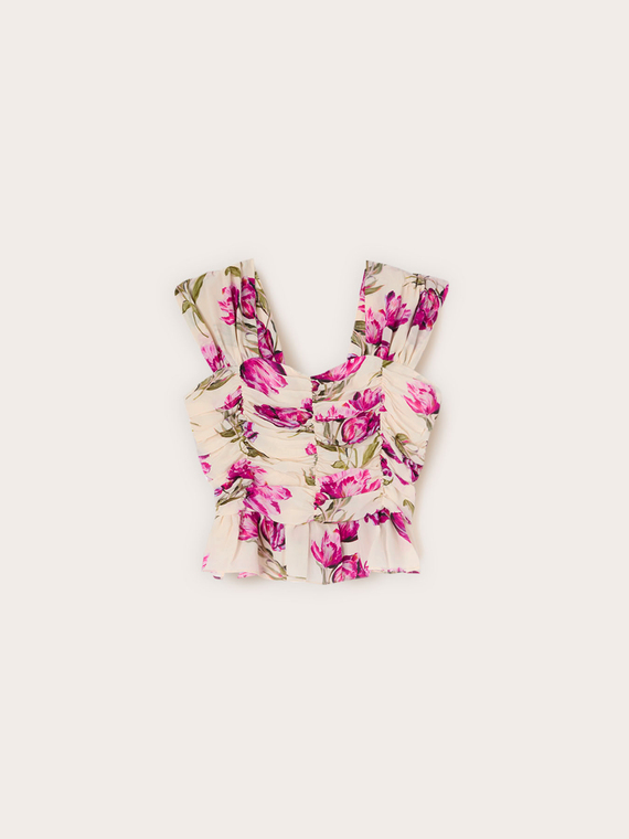 Ruffled top with floral print