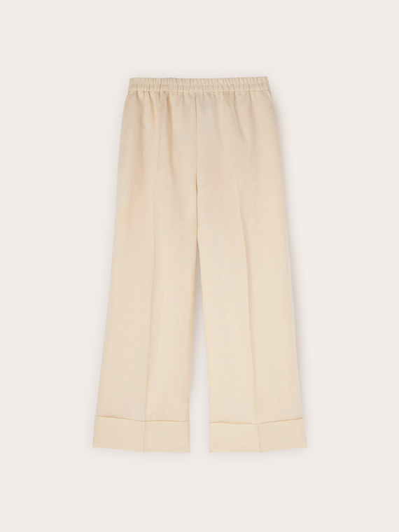 Cropped linen blend trousers