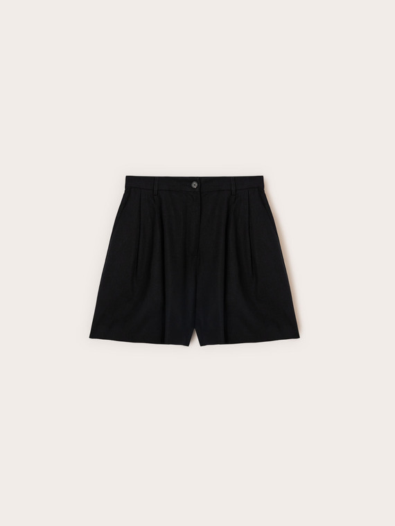 Shorts mit hoher Taille aus Leinenmischung mit Abn&auml;hern