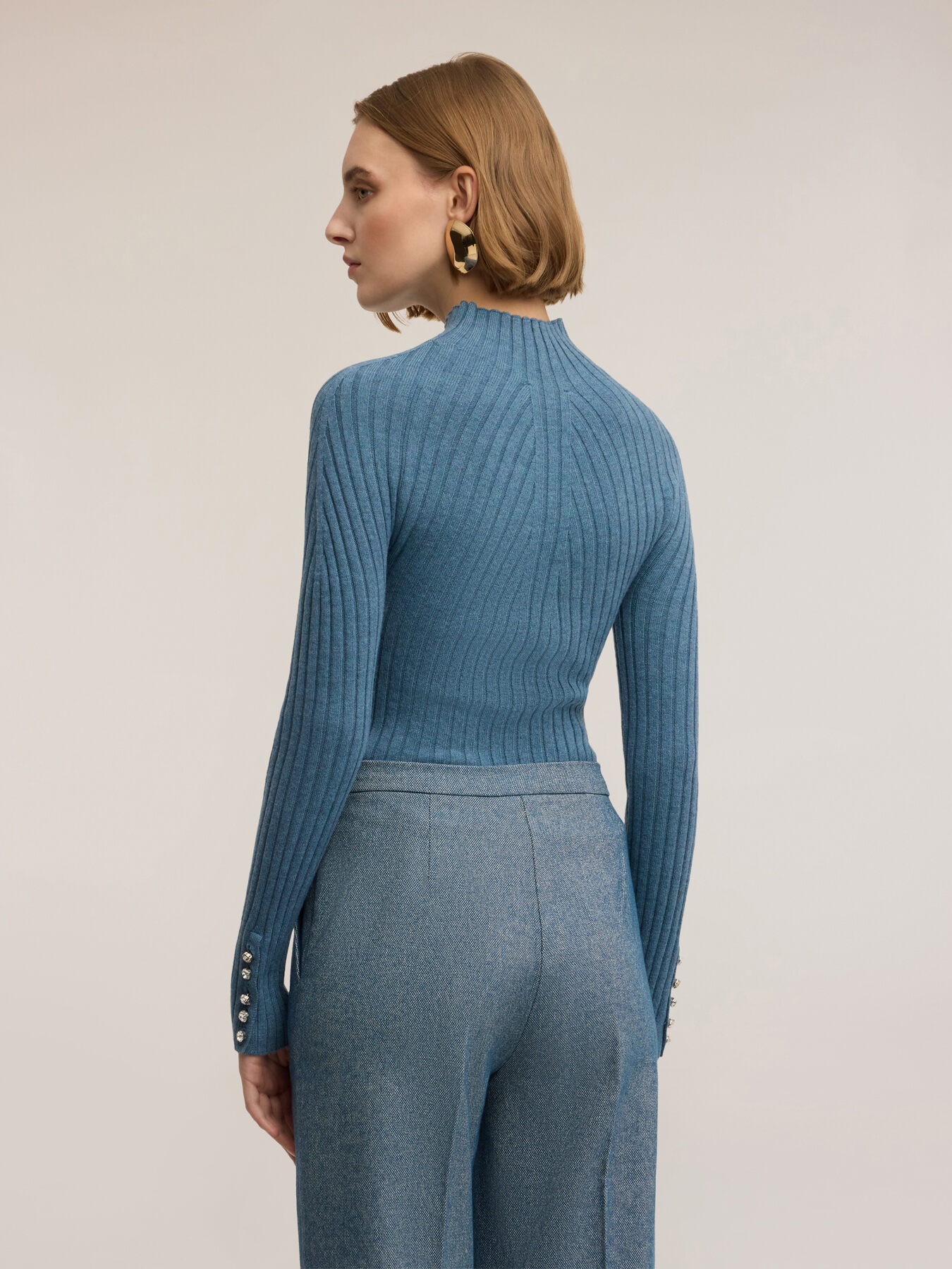 Ribbed turtleneck sweater with jewel buttons image number 1
