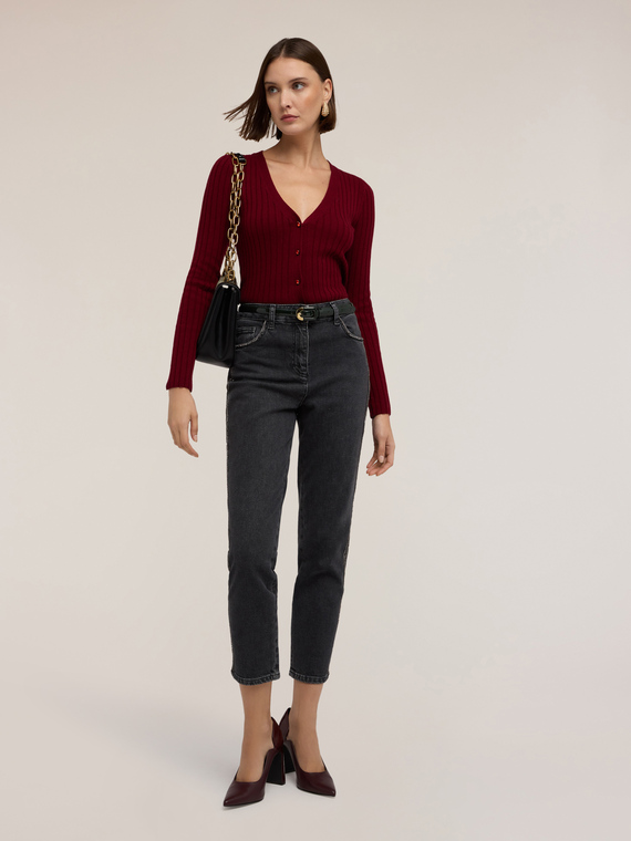 Gerippte Strickjacke